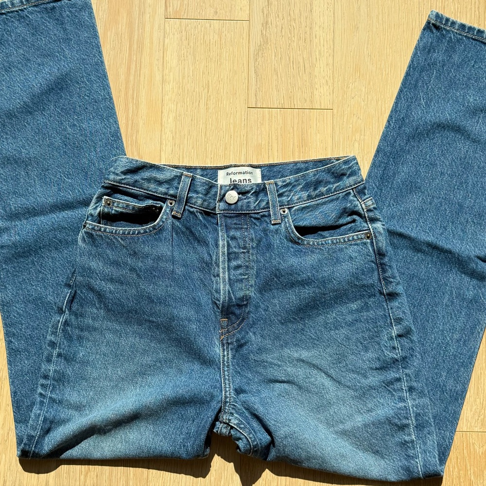 Reformation Women’s Straight-Leg Jeans in Mid Blue Denim